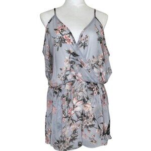 Women's Romper Cold Shoulder Floral Gray Playsuit Jumpsuit Large Fairycore